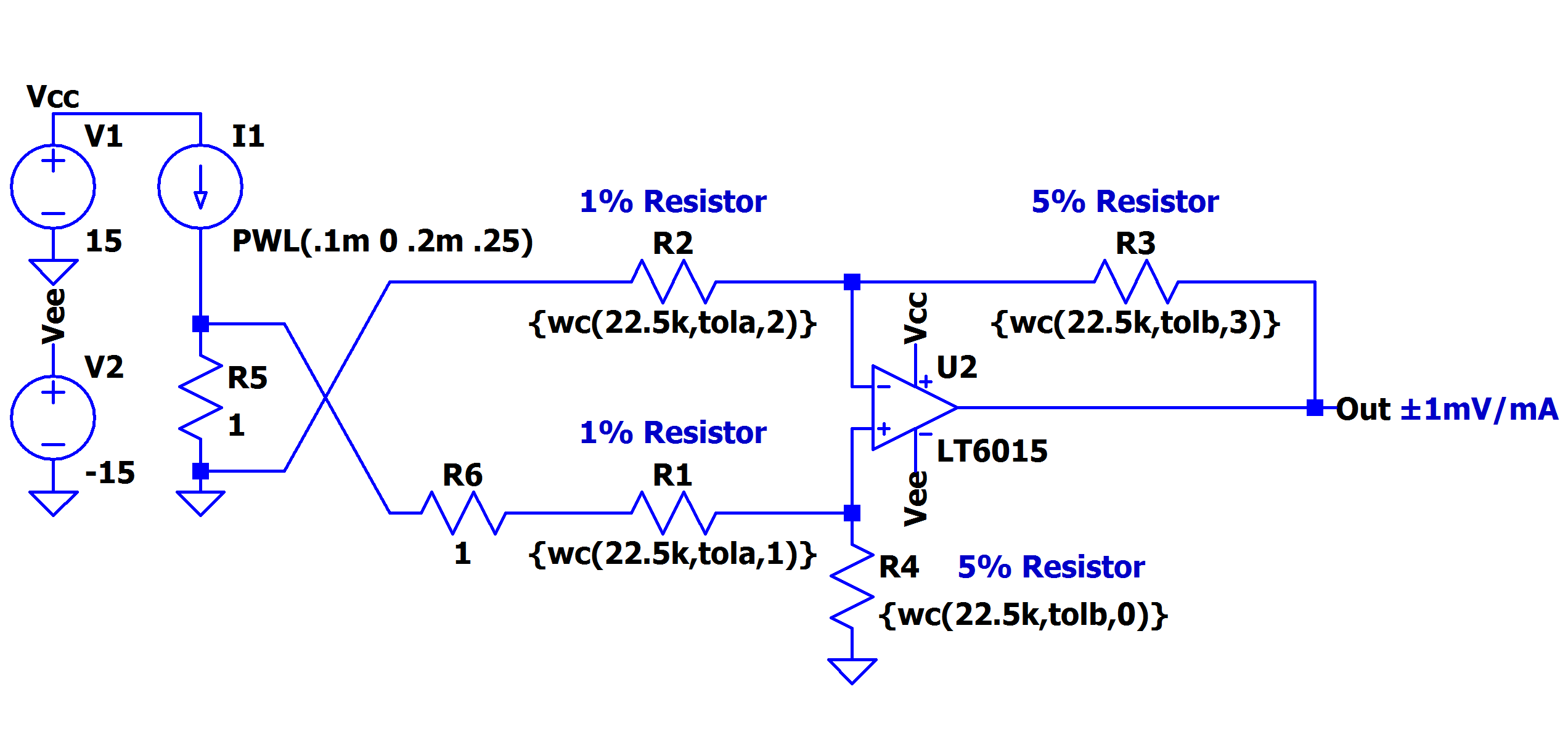 Figura 3 Esquema de LTspice que implementa una aplicación LT1997-3