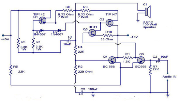 Circuito amplificador de 150 vatios