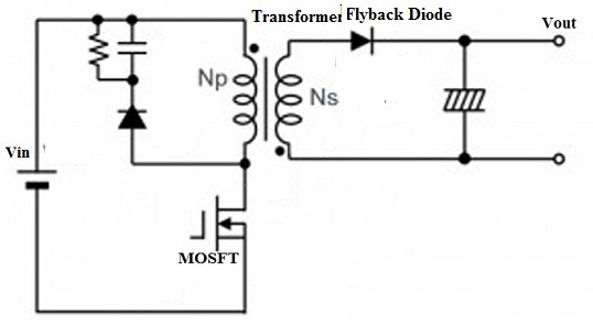 Diagrama del circuito del convertidor Flyback