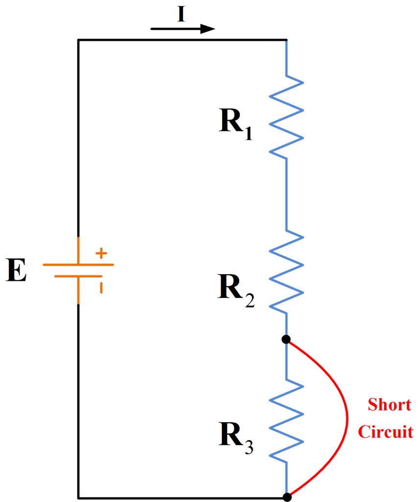 Un circuito en serie con una conexión en cortocircuito.