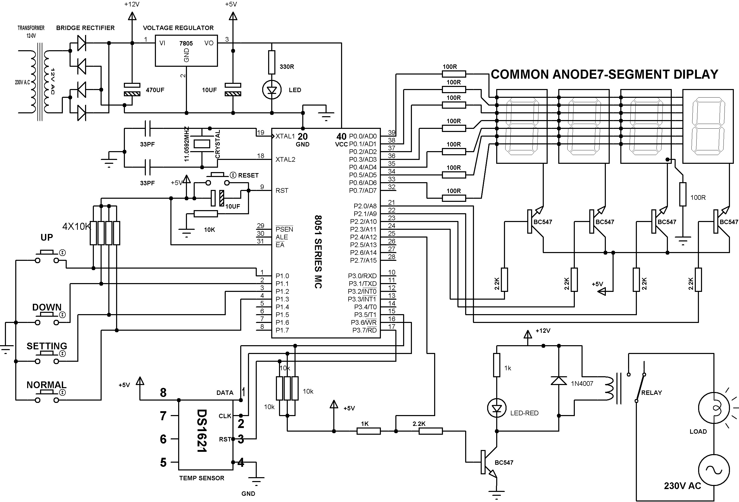 Diagrama esquemático del controlador de temperatura digital