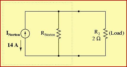 Circuito equivalente de Norton con IOrton, RNorton, RLoad