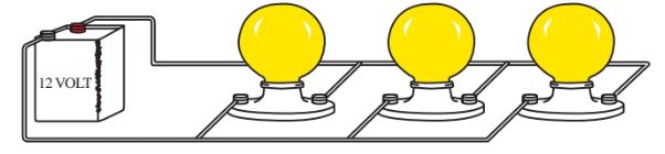 Tres lámparas conectadas en paralelo