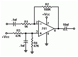 Circuito preamplificador de audio usando amplificador operacional