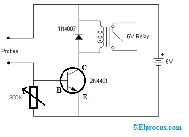 Interruptor sensor de humedad con transistor 2N4401