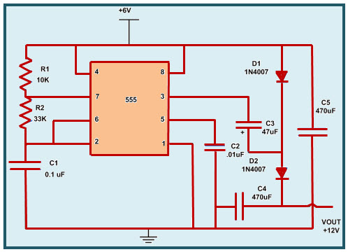 Circuito duplicador de voltaje usando un temporizador 555