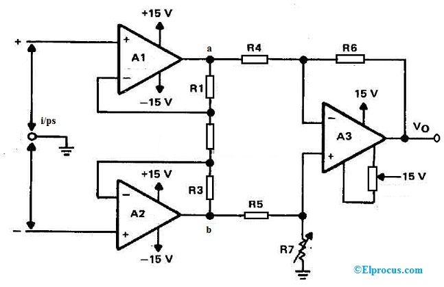 Amplificador diferencial usando OP07 IC