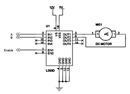 Motor de corriente continua interconectado con el microcontrolador L293D