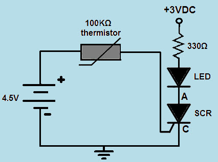 Circuito de detección de calor con SCR y LED