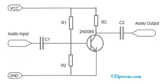 Circuito de amplificación con transistor NPN 2N5089
