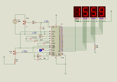 Diagrama del circuito electrónico del voltímetro digital