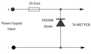 Circuito de protección de la polaridad inversa con el diodo 1N5408