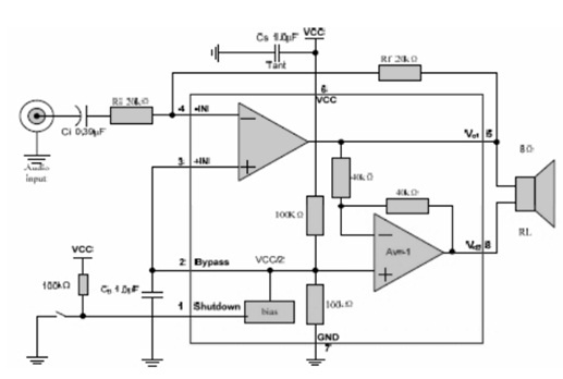 Circuito del amplificador de audio MD8002A
