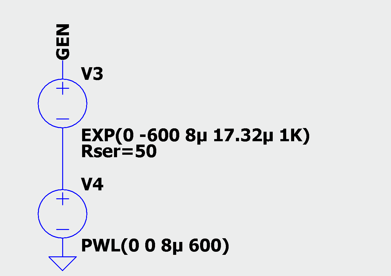 Exemples de sources de tension EXP et PWL pour Tfall : Trise < 50 : 1