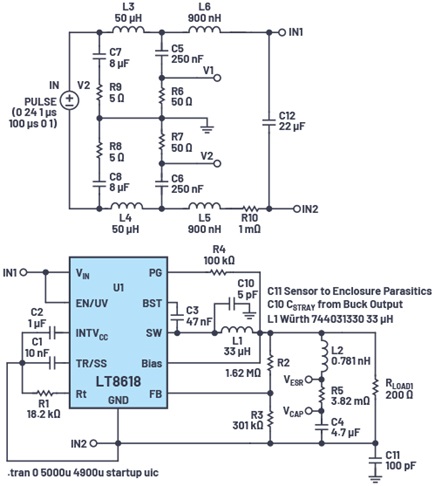     Circuito LISN LTspice, convertidor buck LT8618 y modelización parasitaria