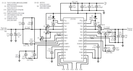 Controlador basado en el LTC1703 con posicionamiento activo de la tensión implementado mediante la resistencia DC del inductor