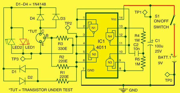 Comprobador de la polaridad de los transistores