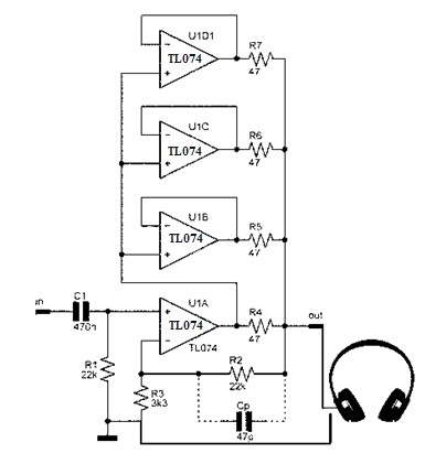 Circuito del amplificador operacional TL074