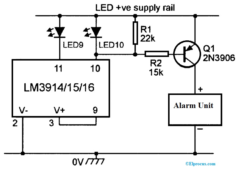 Circuito conductor de alarma basado en el IC LM3914