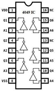 configuración de los pines del CI 4049