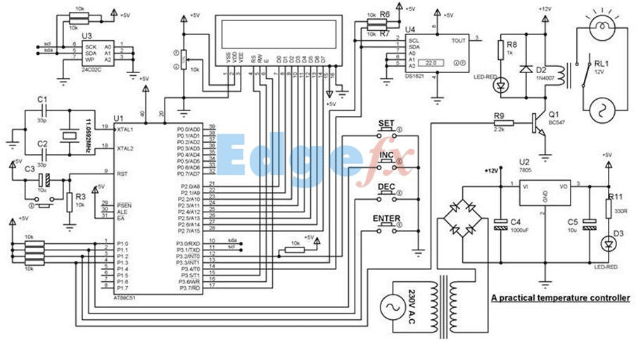Diagrama del circuito del controlador de temperatura práctico
