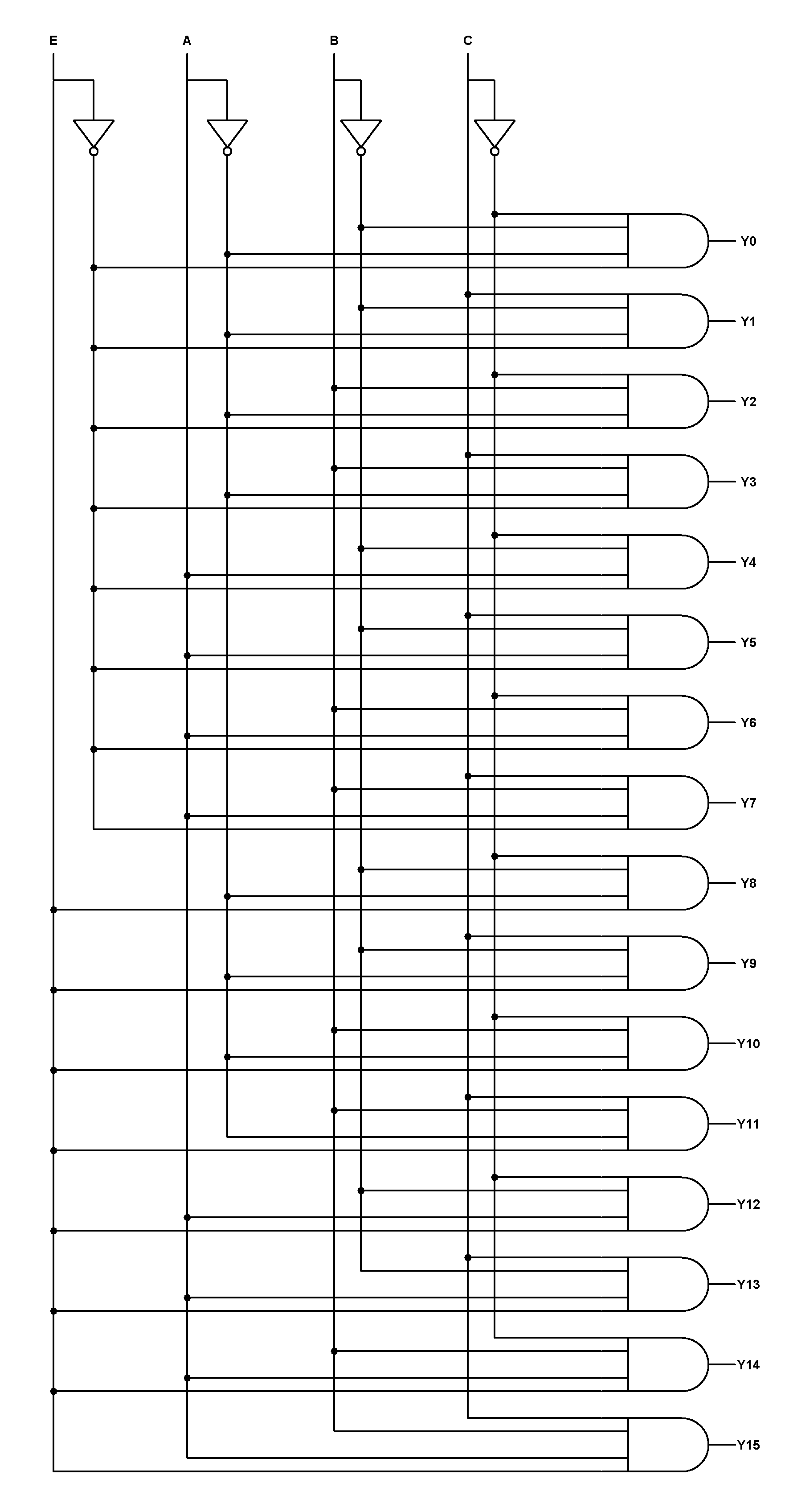 circuito decodificador de 4 a 16
