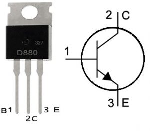 Configuración de las patillas del transistor D880