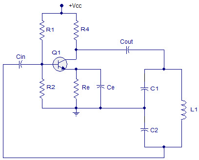 Diagrama del circuito del oscilador Colpitts