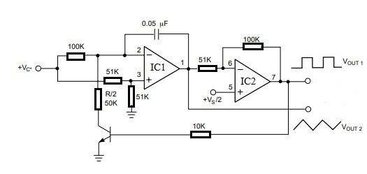 Oscilador controlado por voltaje con LM4558 IC