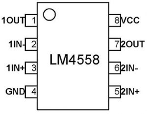 Configuración de pines del circuito integrado LM4558
