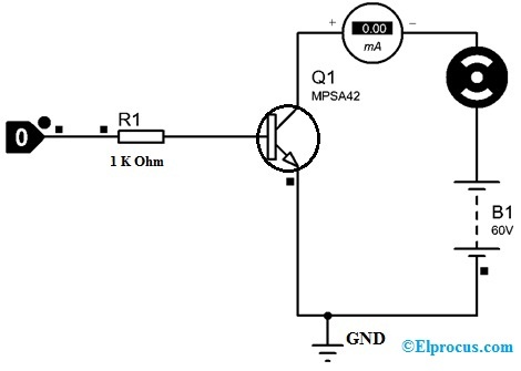 Control del motor de corriente continua con el transistor MPSA42