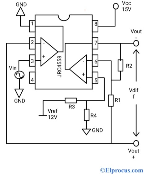 JRC4588 como amplificador diferencial