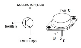configuración de las patillas del transistor 2N3055